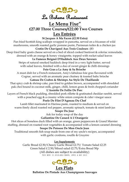 Le Menu FixeÃ¢Â€Â Ã‚Â£27.00 Three Courses/Ã‚