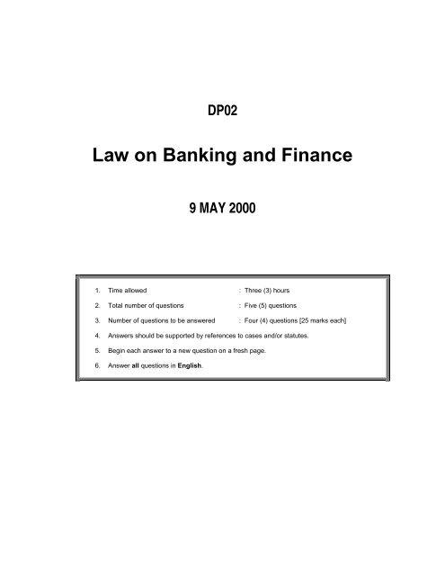 Law on Banking and Finance - Institute of Bankers Malaysia