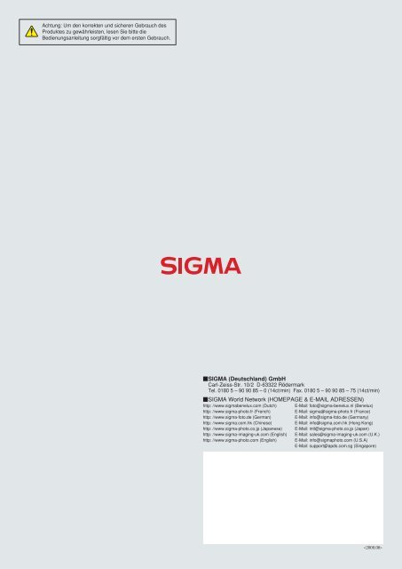 Katalog Sigma Objektive - Blende7
