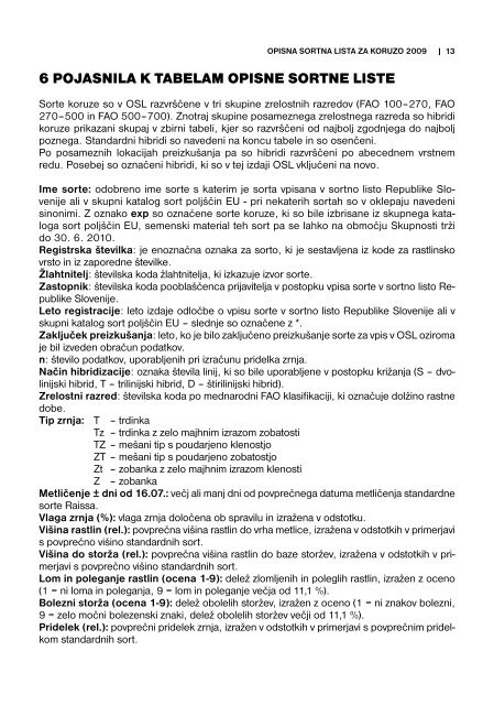Opisna sOrtna lista za kOruzO 2009 - Fitosanitarna uprava RS