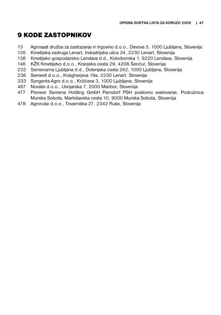 Opisna sOrtna lista za kOruzO 2009 - Fitosanitarna uprava RS