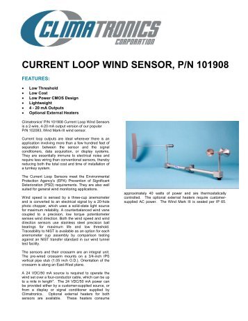 CURRENT LOOP WIND SENSOR, P/N 101908