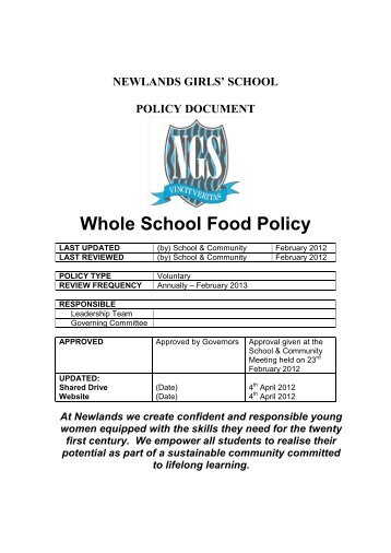 Whole School Food Policy - Newlands Girls' School