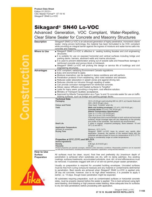 Sikagard® SN40 Lo-VOC - Sika Canada
