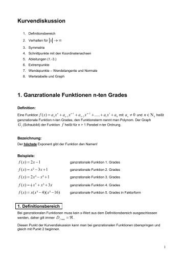 Kurvendiskussionen ganzrationler Funktionen n-ten Grades