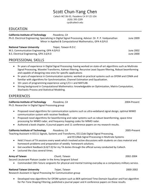 My resume - Electrical Engineering - Caltech