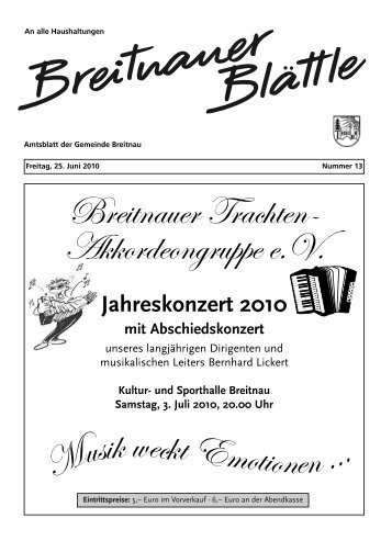 Breitnauer Blättle Nr. 13 vom 25. Juni 2010