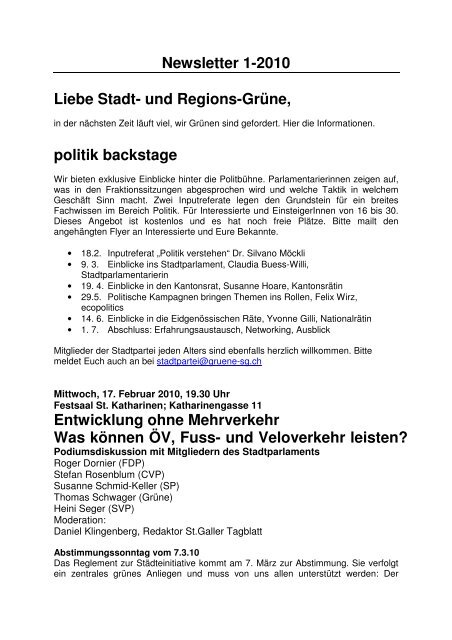 Newsletter 1-2010 Liebe Stadt- und Regions-GrÃ¼ne, politik ...