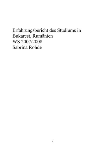 Erfahrungsbericht des Studiums in Bukarest, Rumänien WS 2007 ...