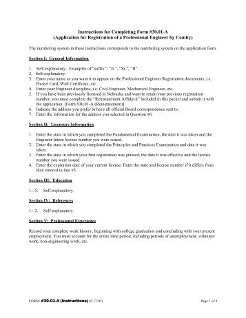 Instructions for completing Form #30 - Nebraska Board of Engineers ...