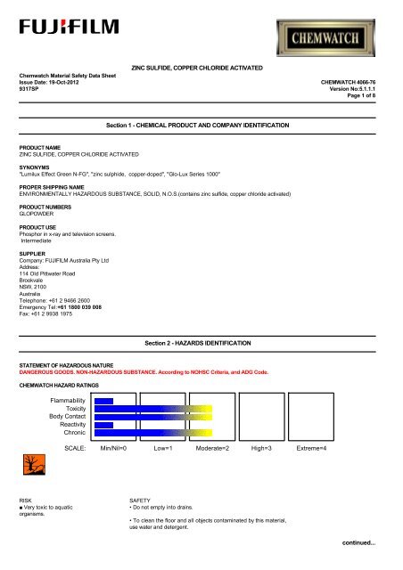 Chemwatch MSDS Print - FUJIFILM Australia