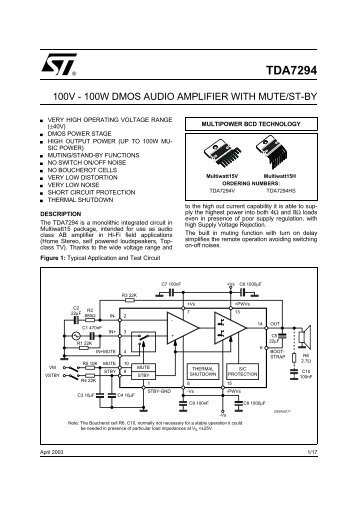 tda7294 100V - 100W DMOS audio amplifier - 320Volt