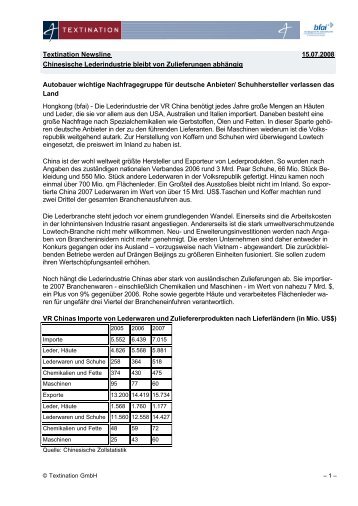 Chinesische Lederindustrie bleibt von Zulieferungen ... - Textination