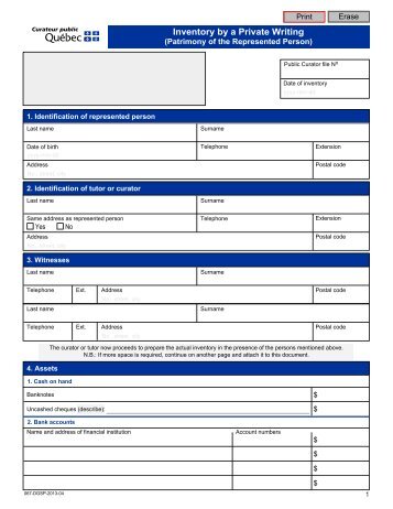 Inventory by a Private Writing (Patrimony of the Represented Person).