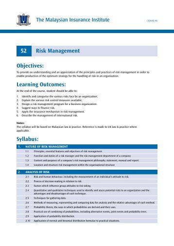 52 Risk Management - The Malaysian Insurance Institute