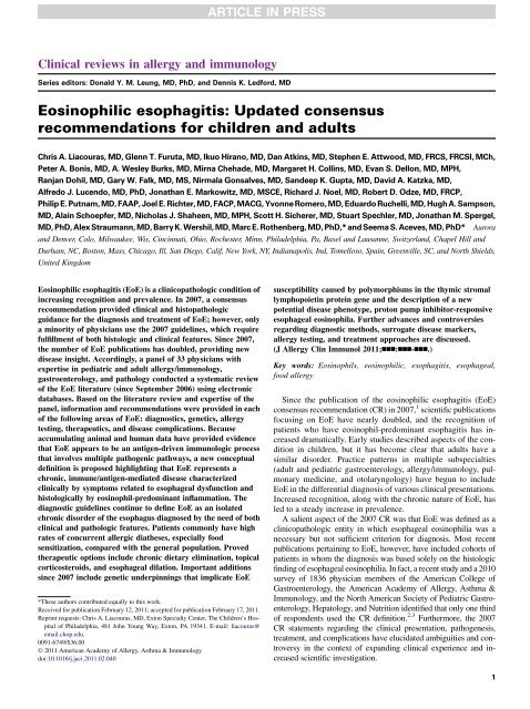 Eosinophilic esophagitis: Updated consensus ... - AInotes