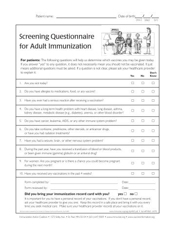 Screening Questionnaire for Adult Immunization