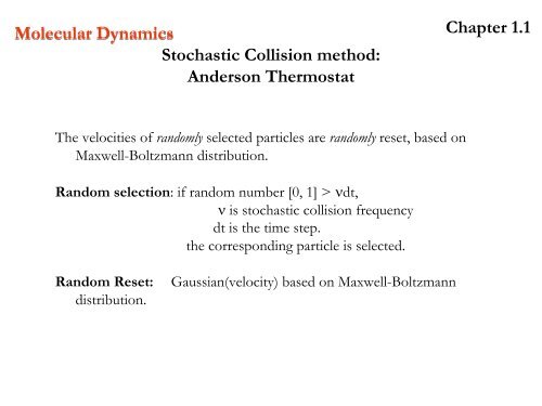 Molecular Dynamics Chapter 2. Molecular Dynamics in Various ...