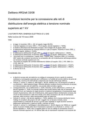 Delibera ARG/elt 33/08 Condizioni tecniche per la ... - Electro Graphics