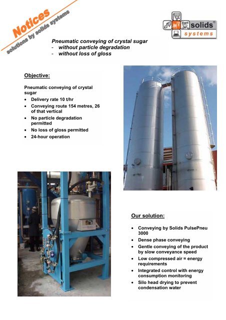 Pneumatic conveying of crystal sugar - Solids Solutions Group