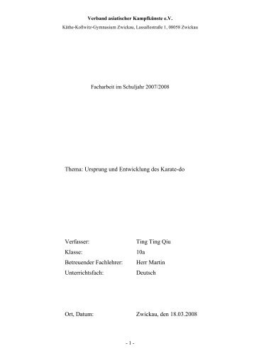 Thema: Ursprung und Entwicklung des Karate-do Verfasser: Ting ...
