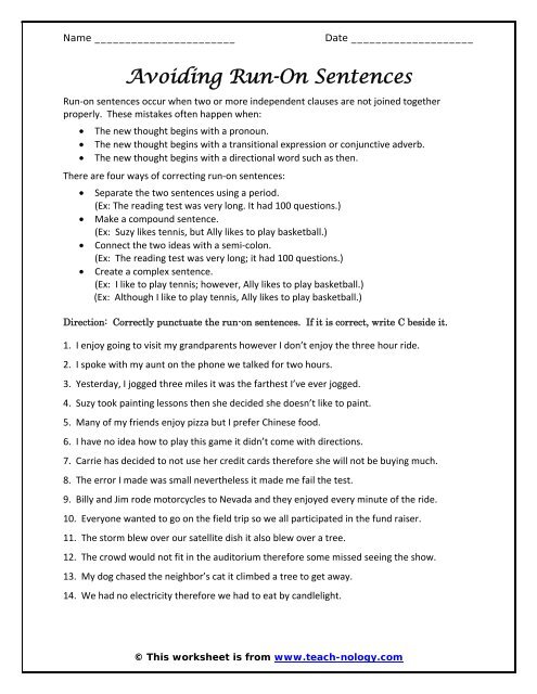 43 Run On Sentence Worksheet Answer Key Worksheet Master