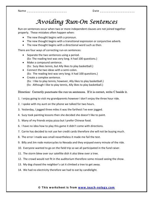 43 Run On Sentence Worksheet Answer Key Worksheet Master