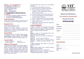 National Level Workshop on VLSI, MEMS ... - VIT University