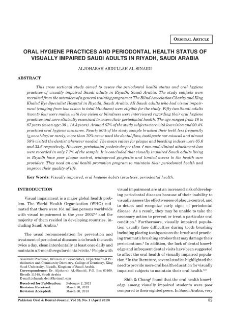 oral hygiene practices and periodontal health status of visually ...