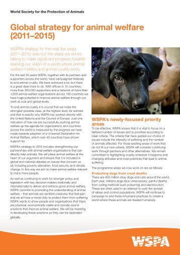 Global strategy for animal welfare (2011Ã¢Â€Â“2015) - WSPA