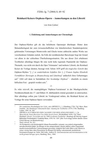 [A] Reinhard Keisers Orpheus-Opern - Anmerkungen zu den Libretti