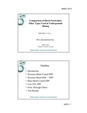 Comparison of diesel particulate filter types used in ... - MDEC