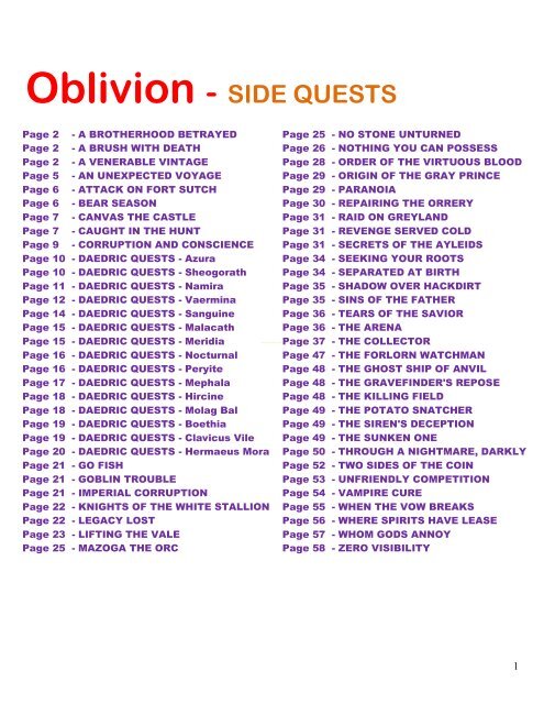 Oblivion Side Quests Customwalkthroughorg