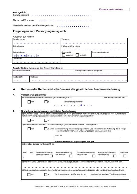 Fragebogen zum Versorgungsausgleich - FamRB