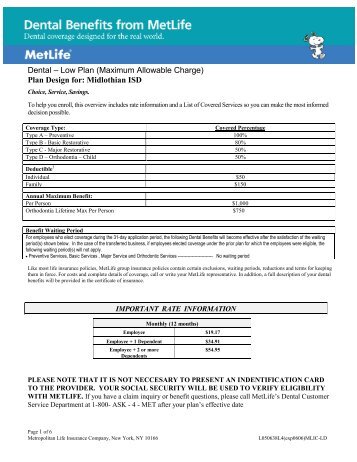 Dental â Low Plan (Maximum Allowable Charge ... - Midlothian ISD