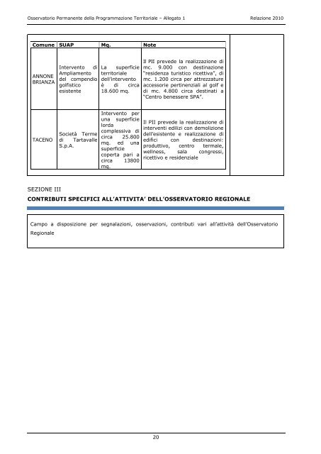 Osservatorio Permanente della Programmazione Territoriale ...