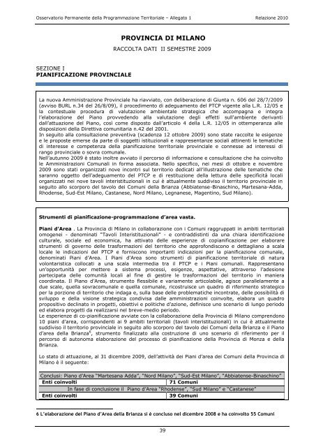 Osservatorio Permanente della Programmazione Territoriale ...