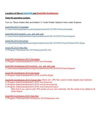 Location of files in AutoCAD and AutoCAD Architecture 2010