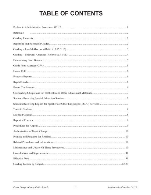 Grading - Prince George's County Public School System