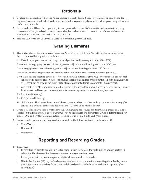 Grading - Prince George's County Public School System