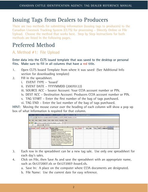 tag dealer reference manual - Canadian Cattle Identification Agency