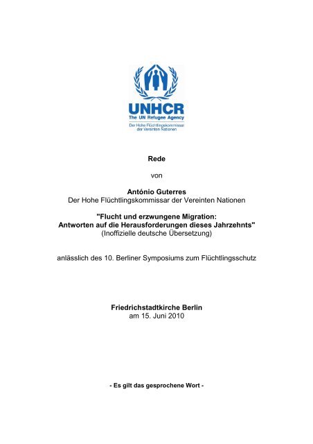 Flucht und erzwungene Migration: Antwort - unhcr