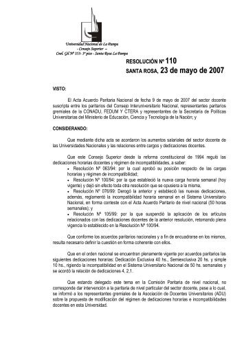 Res-110-2007-CS ... - Universidad Nacional de La Pampa