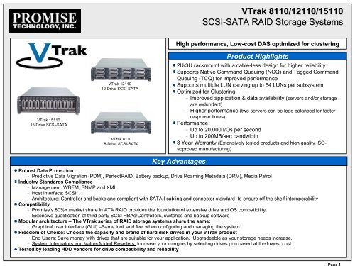 Vtrak 8110/12110/15110 SCSI-SATA RAID Storage Systems