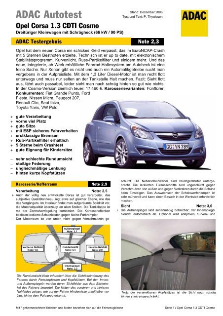 Umfassender Test Opel Corsa 1.3 CDTI Cosmo - ADAC