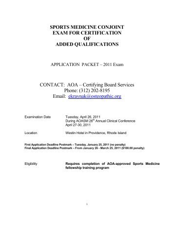 SPORTS MEDICINE CONJOINT EXAM FOR CERTIFICATION OF ...