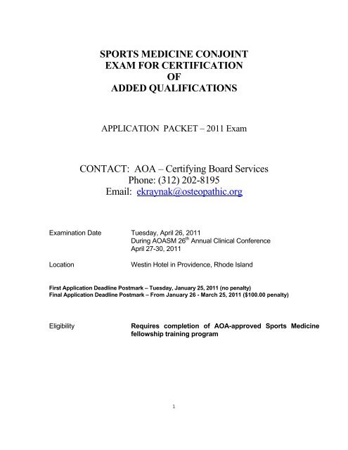 SPORTS MEDICINE CONJOINT EXAM FOR CERTIFICATION OF ...