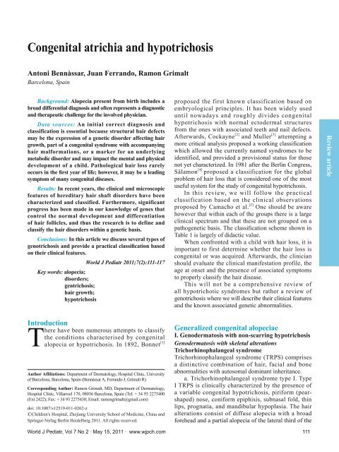 Congenital atrichia and hypotrichosis - Springer