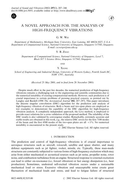 a novel approach for the analysis of high-frequency vibrations