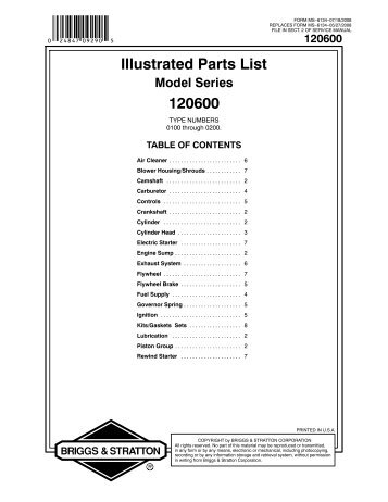 Illustrated Parts List 120600 - Briggs & Stratton